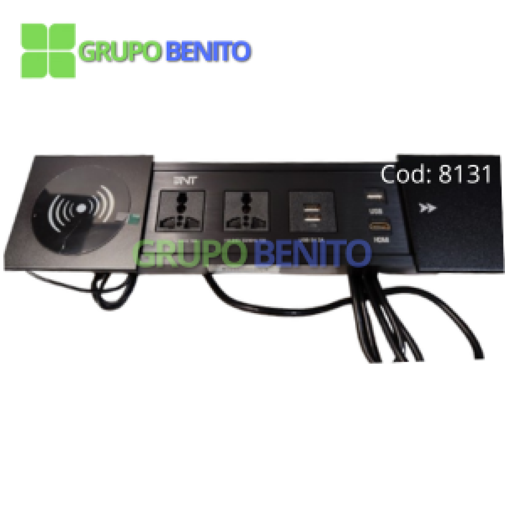 Caja de conexión negro (C/CARGA INALAMBRICA + 2 TOMAS + 2 USB CARGA + 1 USB + 1 HDMI)