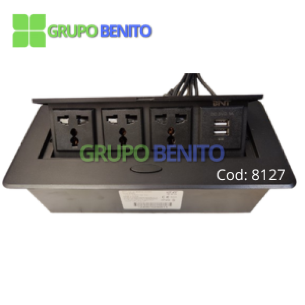 Caja de conexión negro (3TOMAS + 2USB)