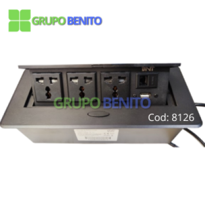 Caja de conexión negro (3TOMAS + 1USB + 1RED)